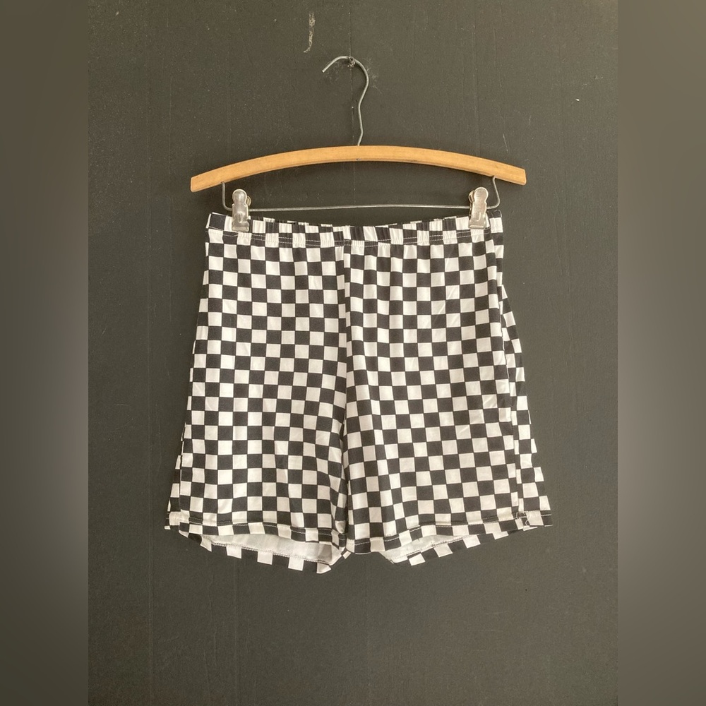 SHEIN Black and White Checkered Bike Shorts